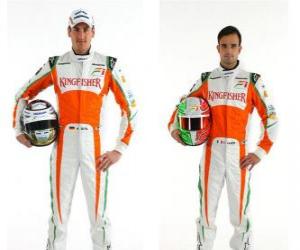 yapboz Adrian Sutil ve Vitantonio Liuzzi, Scuderia pilot Force India F1